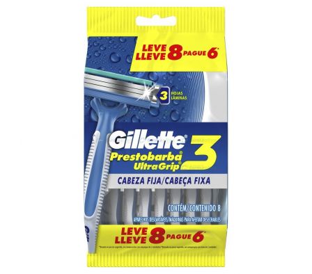 GILLETE PRESTOBARBA ULTRAGRIP 3 HOJAS -  PAGUE 6 LLEVE 8 UNIDADES