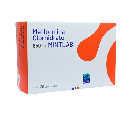 Metformina 850mg caja x 30 comprimidos.