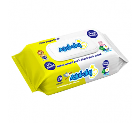 AGUBABY TOA.HUMEDAS X 100 UNID. C/TAPA.MANZANILLA