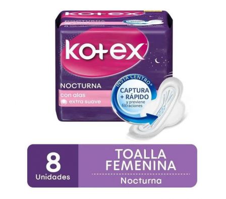 KOTEX TOALLAS FEMENINA NOCTURNO CON ALAS X8UNI