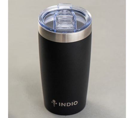 INDIO VASO TERMICO ACERO NEGRO 
TAPA HERMETICA C/ ABRIDOR 550ML