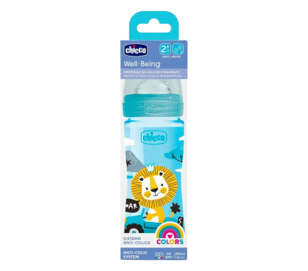CHICCO BIBERON WELL - BEING AZUL 2M+ 250 ML