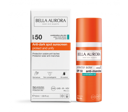 BELLA AURORA ANTI DARK SPOTS SUNSCREEN GEL TEXT 50 ML