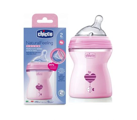 CHICCO BIBERON  NATURAL FEELING 2M+250ML ROSA