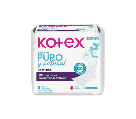 KOTEX PURO Y NATURAL TOA NOCT TELA C/ALAS UF 12X8UNI