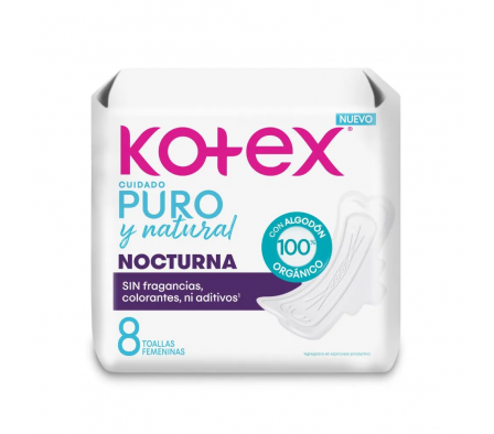 KOTEX PURO Y NATURAL TOA NOCT TELA C/ALAS UF 12X8UNI