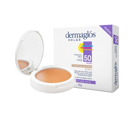 DERMAGLOS SOLAR CREMA FACIAL COMPACTA CON COLOR FPS 50 TONO2X10G