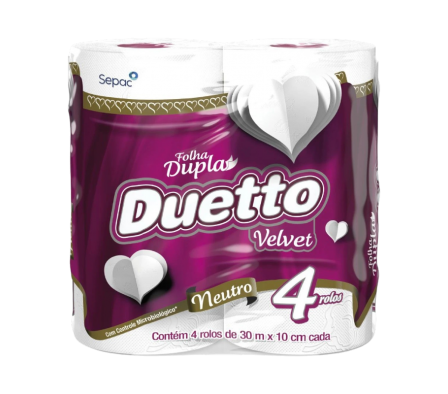 DUETTO PAPEL HIGIENICO DOBLE HOJA NEUTRO VELVET X 4 30M