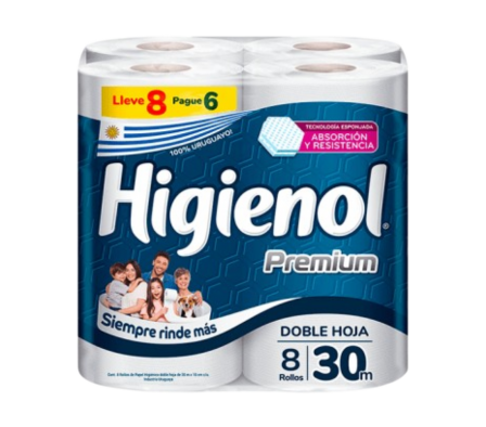 HIGIENOL PAPEL HIGIENICO DH PREMIUM X 8 UNID.