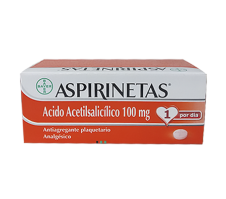 Aspirinetas  Ácido Acetilsalicílico 100 mg -Tira de 14 comprimidos
