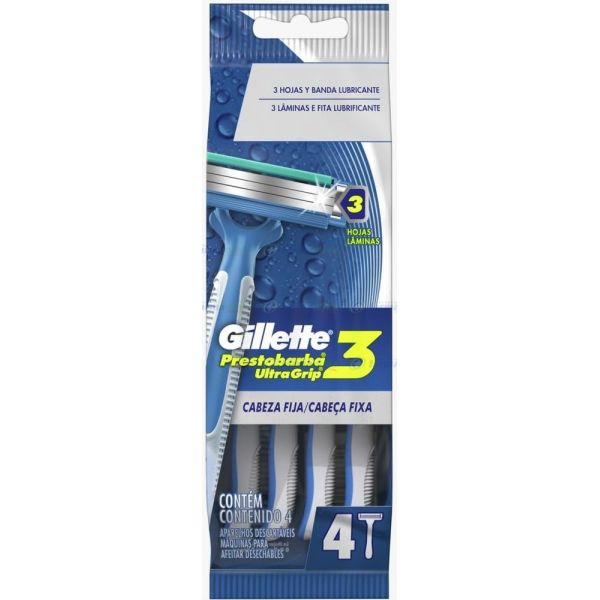 GILLETE PRESTOBARBA ULTRAGRIP 3 HOJAS X 4 UNIDADES