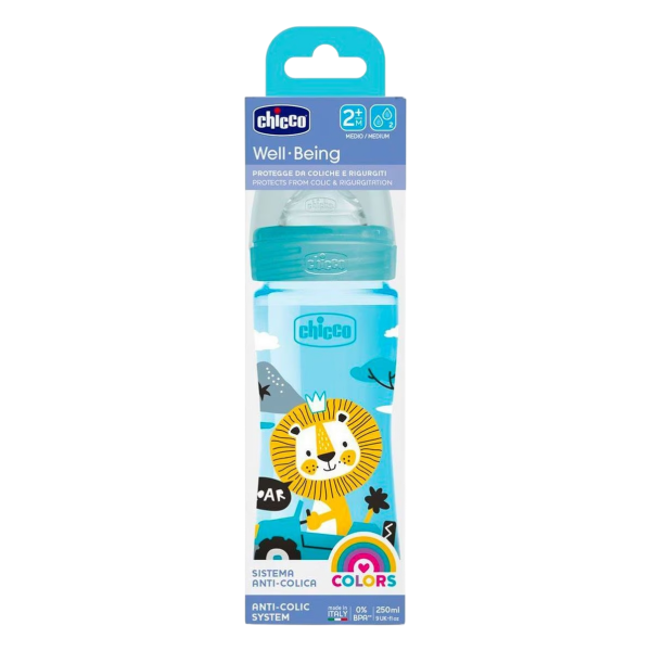 CHICCO BIBERON WELL - BEING AZUL 2M+ 250 ML