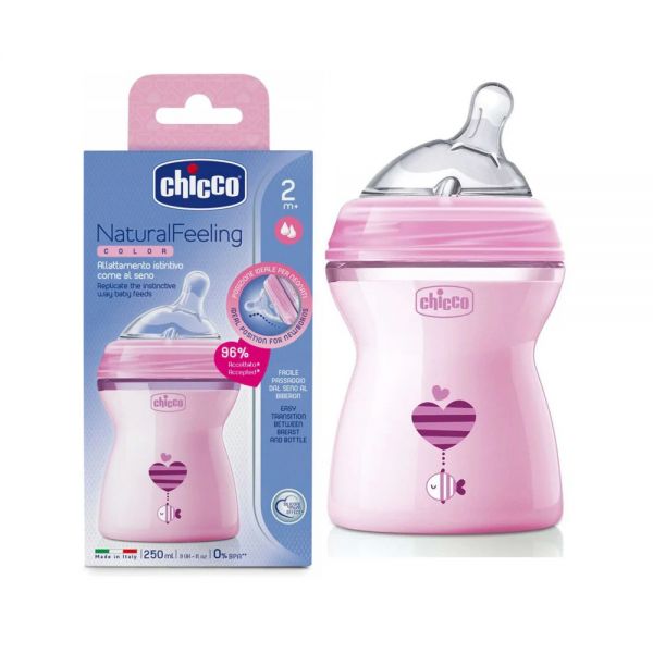 CHICCO BIBERON NATURAL FEELING 2M+250ML ROSA