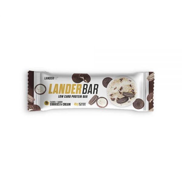 LANDERBAR COOKIES & CREAM LOW CARB CAJA DE 20 UNIDADES