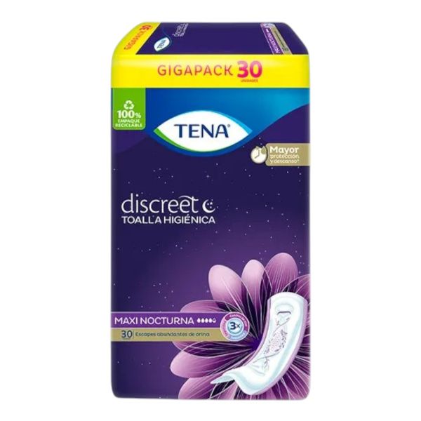 TENA TOALLA HIG DISCREET MAXI NIGHT 8X30