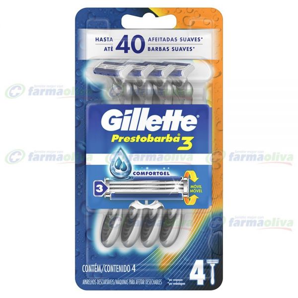 GILLETTE PRESTOBARBA 3 MEN X 4