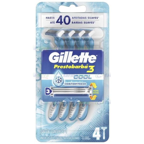 GILLETE PRESTOBARBA MAQUINA DE AFEITAR 3 HOJAS COOLFRESH X 4 UNIDADES